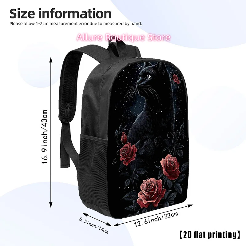 Black Cat And Roses, Casual Backpack, Travel Laptop Backpack, 2D Flat Printing, Rucksack with Ample Capacity - Suitable for Trav
