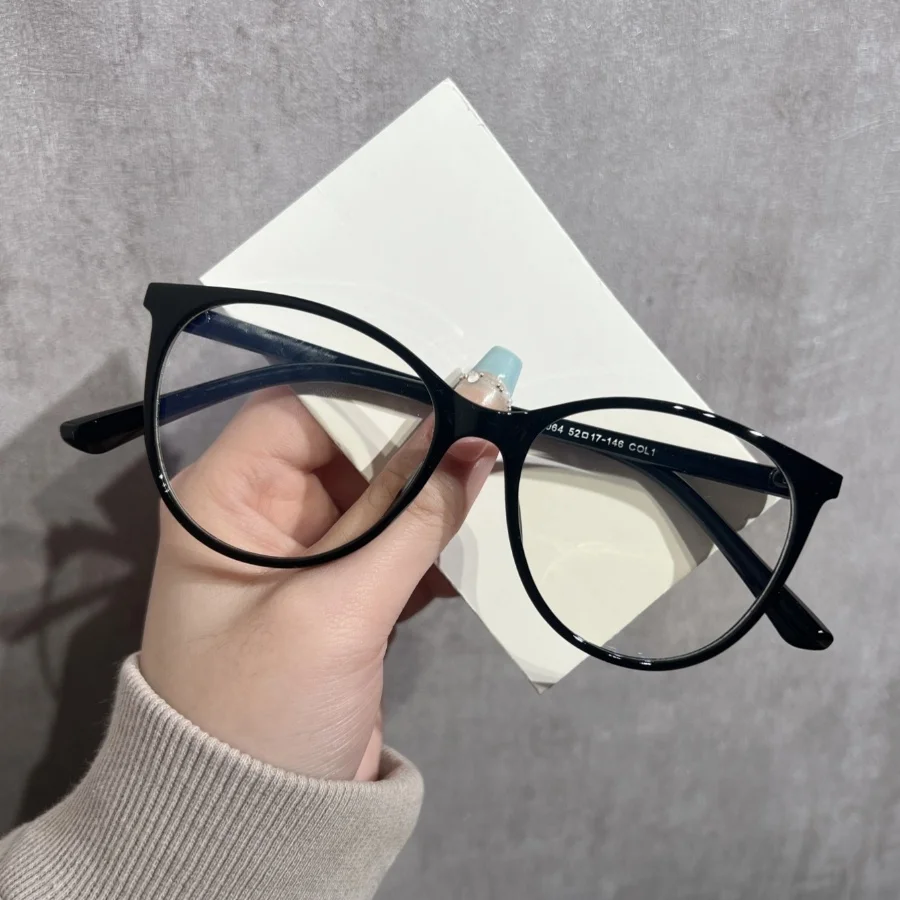 1Pc Women's Fashionable Plain Glasses New Style Universal Simple Elegant Round Frame Versatile Retro Trendy Anti-Eye Strain Comf