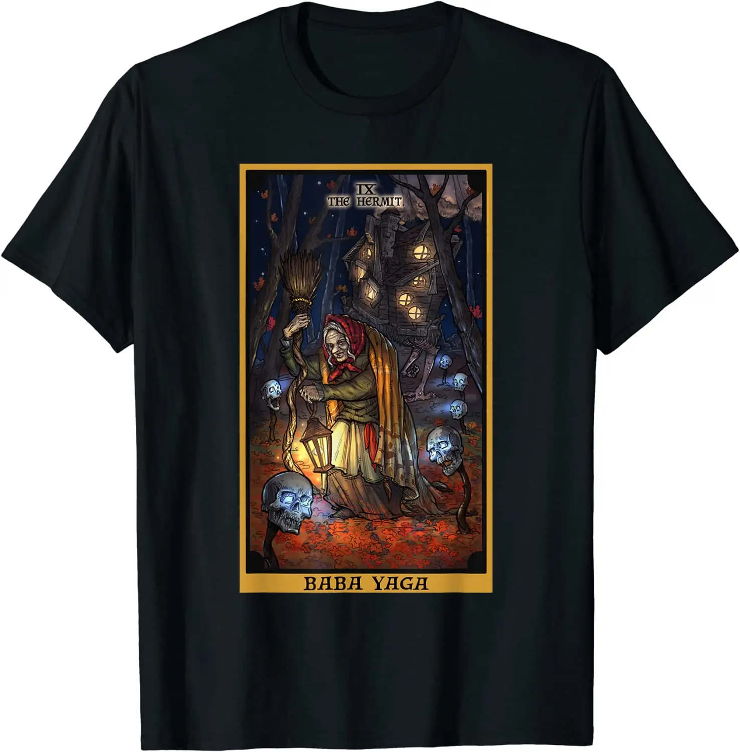 

Baba Yaga The Hermit Tarot Card Slavic Mythology Pagan Witch T-Shirt New 100% Cotton Short Sleeve O-Neck T-shirt Casual Mens Top