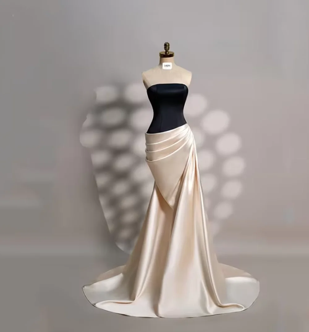 

Атласные красивые вечерние платья Русалка без бретелек со складками без рукавов Вечернее платье для выпускного вечера длиной до пола, платье для выпускного вечера 2025 по индивидуальному заказу