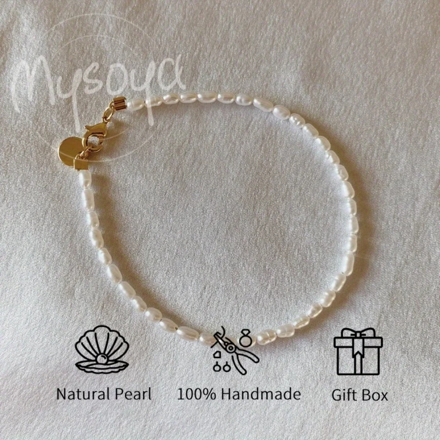 

Браслет из пресноводного жемчуга Mysoya в форме рисовых зерен, 4-5 мм, в подарочной коробке для него и для нее на дни рождения, свадьбы или День святого Валентина