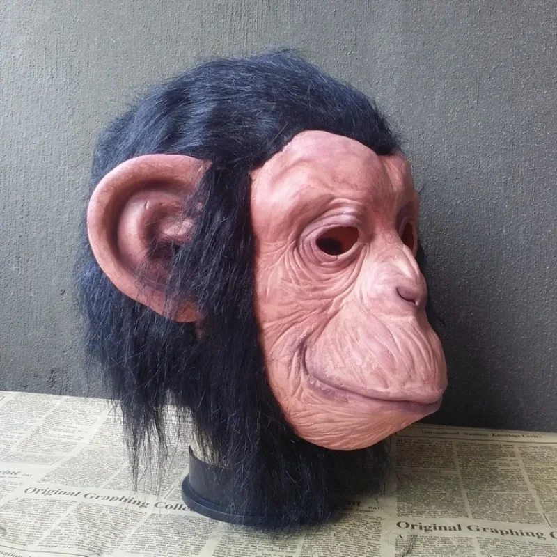 ハロウィン動物マスク ラテックス製 フルヘッド コスプレコスチューム パーティー用小道具 ノベルティ 面白い猿 ゴリラ オランウータンマスク (ヘア付き)