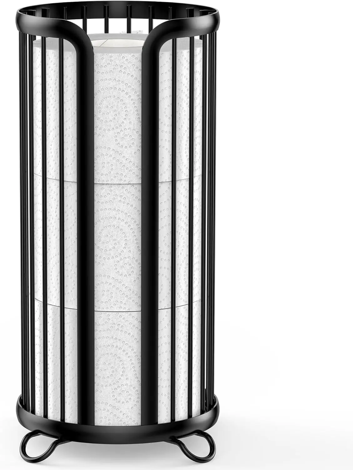 

Freestanding Toilet Paper Holder Stand with Storage for 3 Mega Rolls, Modern Black Design