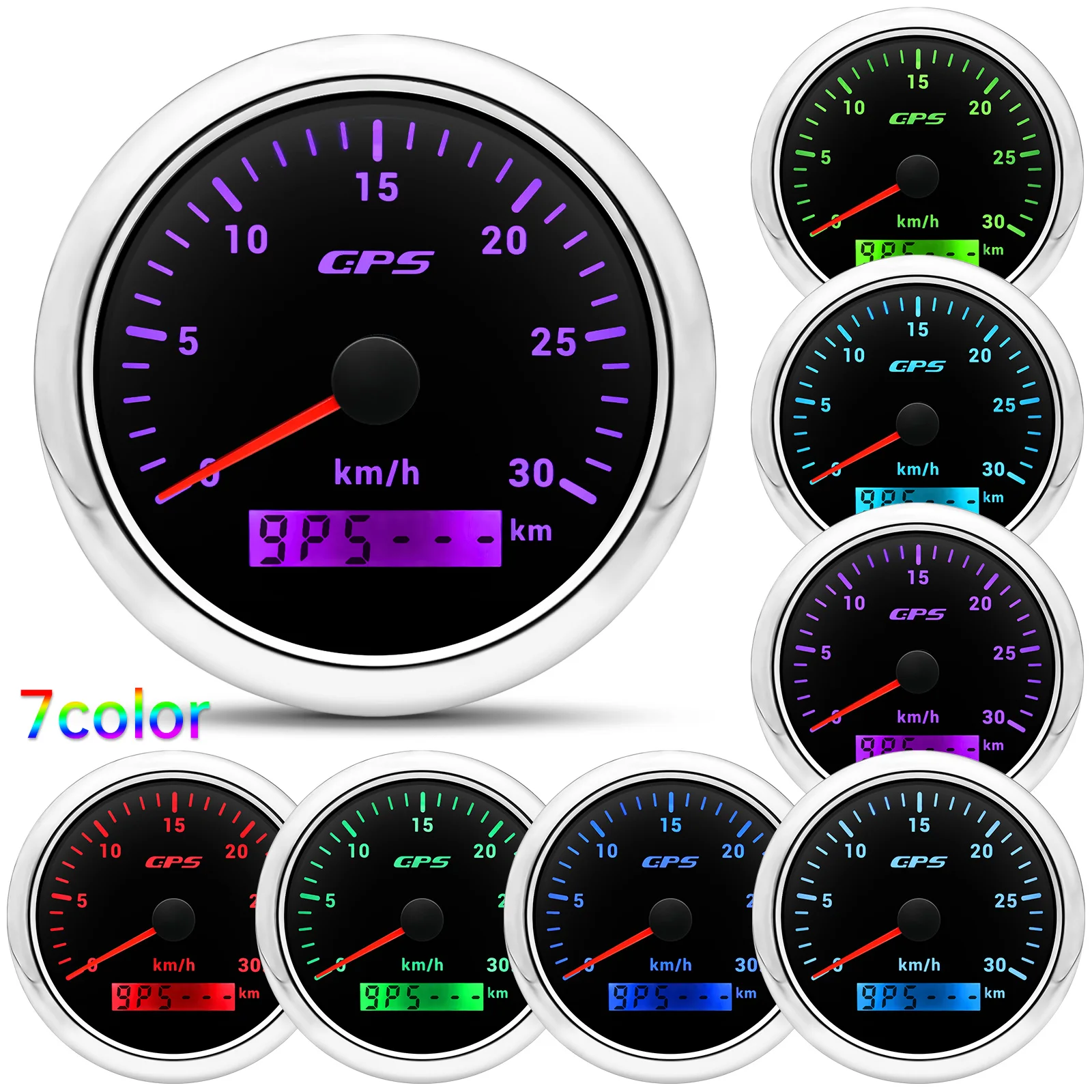 30 ~ 200KMH 7 Kleuren Backlight 85MM GPS Snelheidsmeter Met GPS Antenne Voor Motorfiets Marine Boot 60kmh 120kmh Auto Snelheidsmeter Gauge