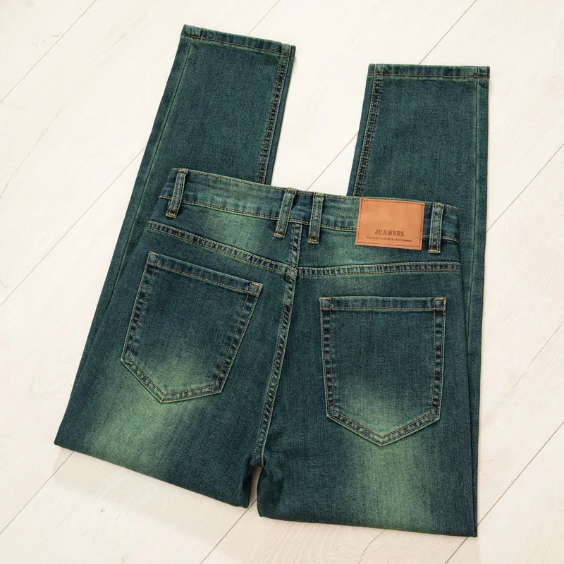 

Mens Jeans Man Pants Summer Slim Straight Stretch Retro Green Fashion Casual Lightweight Breathable Denim Trousers