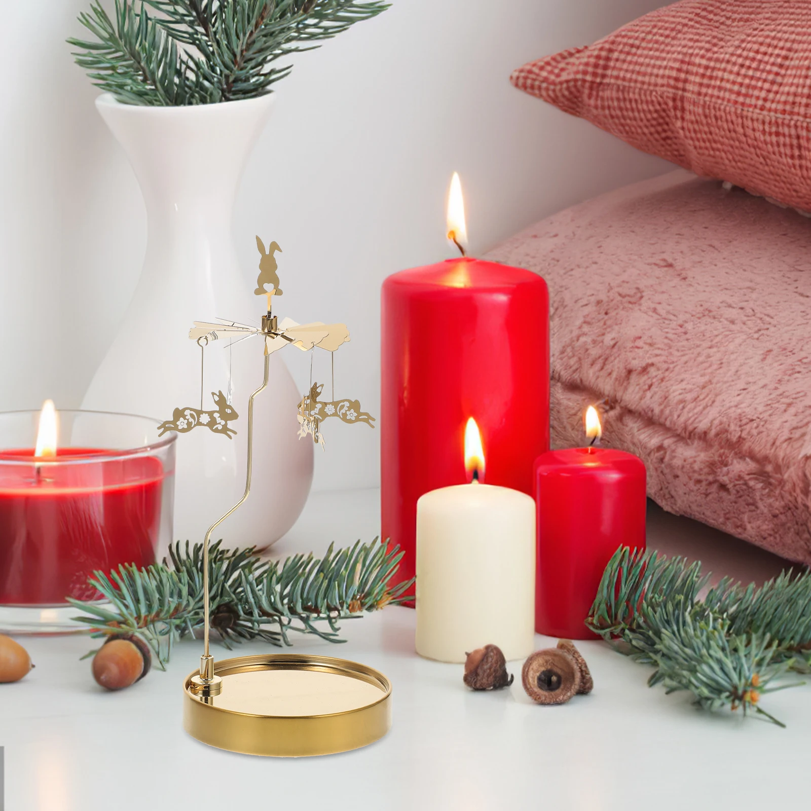 

Magnetic Suction Aromatherapy Rotating Candlestick Stainless Steel Round Tray Carousel Holder For Home Tabletop Decor Party