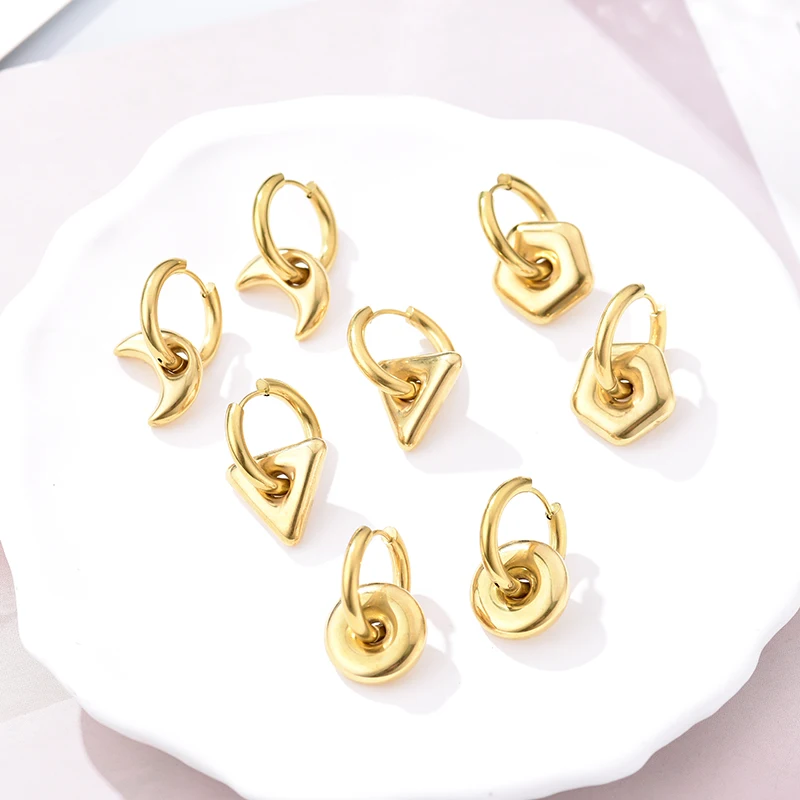 Klassische Edelstahl-Herz-Stern-Creolen für Frauen, Punk Hip Hop Gold Silber Farbe Y2K Schmuck Damen Ohrringe Oorbellen – Detail 27