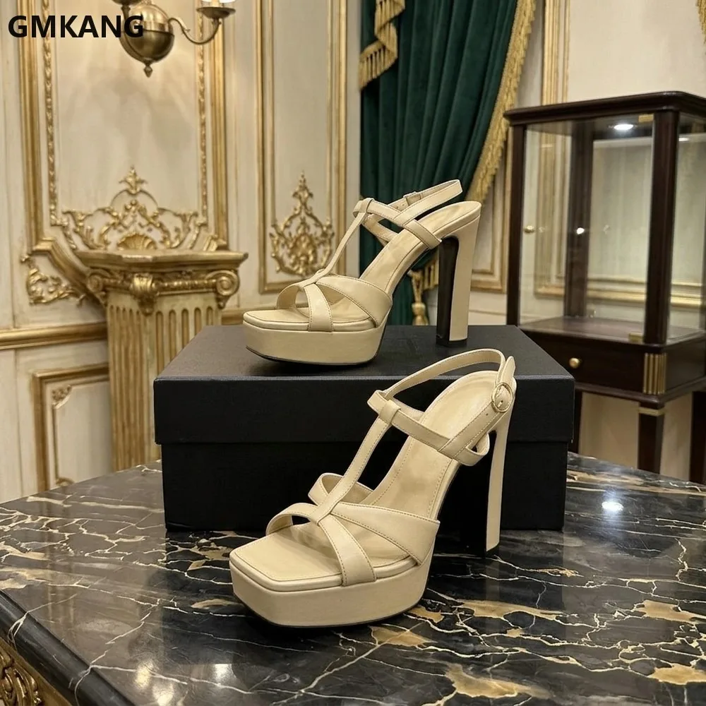 Women Cross-Lace T-Strap Platform Sandals Waterproof Thick Sole Open Toe Summer Beach Casual Comfort Shoes