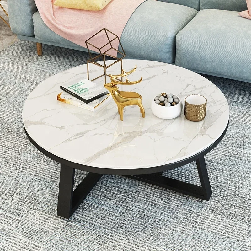 Modern Home Furniture Stainless Steel Frame Round Metal Marble Coffee Table