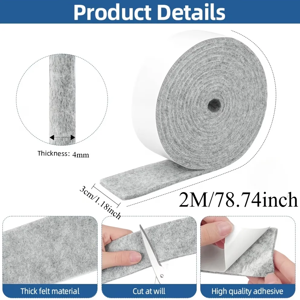 1PC 2/4m Window Anti-Condensation Absorbent Strip，Self-adhesive, Reusable, Felt Moisture-absorbing Sealing Strip, Anti-condensat