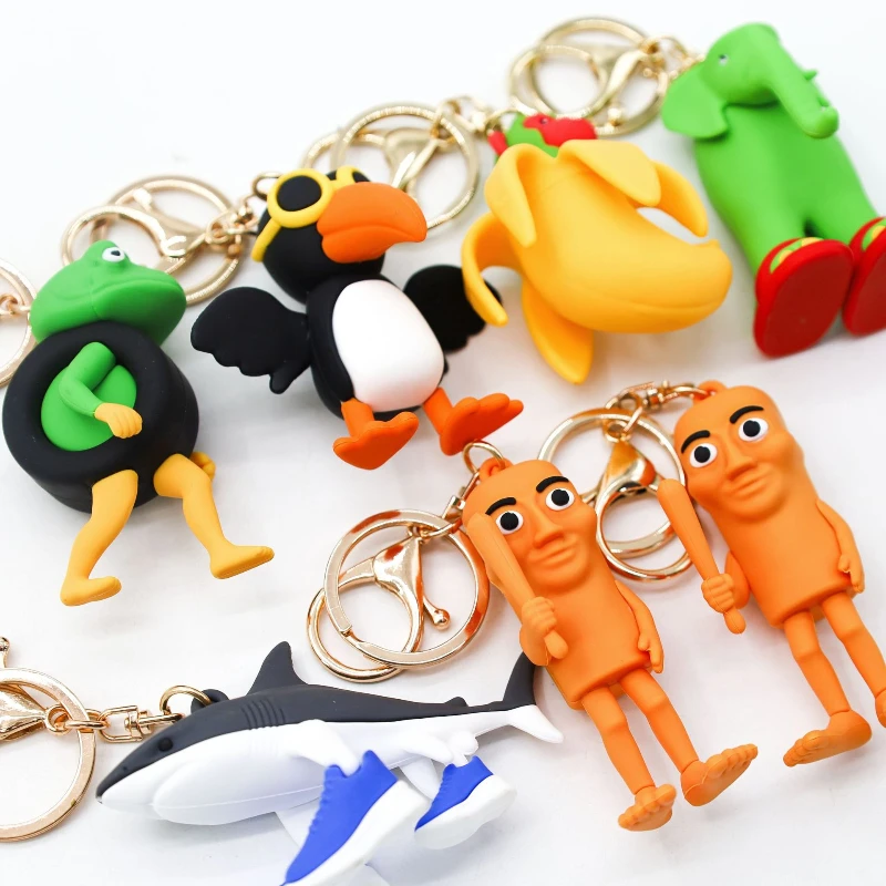 Italian Brainrot PVC Figure Keychain Accessories Tung Tung Sahur Keyring Figure Cartoon Monkey Shark Hanging Pendant Doll Toys