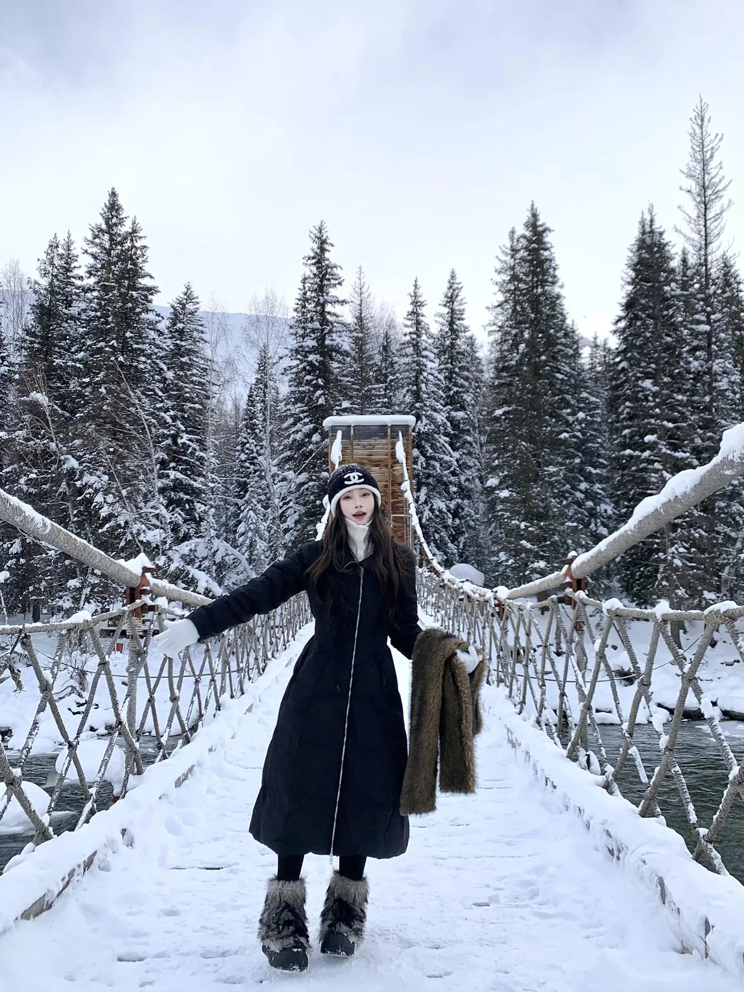 

Pokemeng Long Over-Knee down Jaet White Du Feather Waist-Cinching Design Thiened Winter Coat Sweet Sle Women's Faion