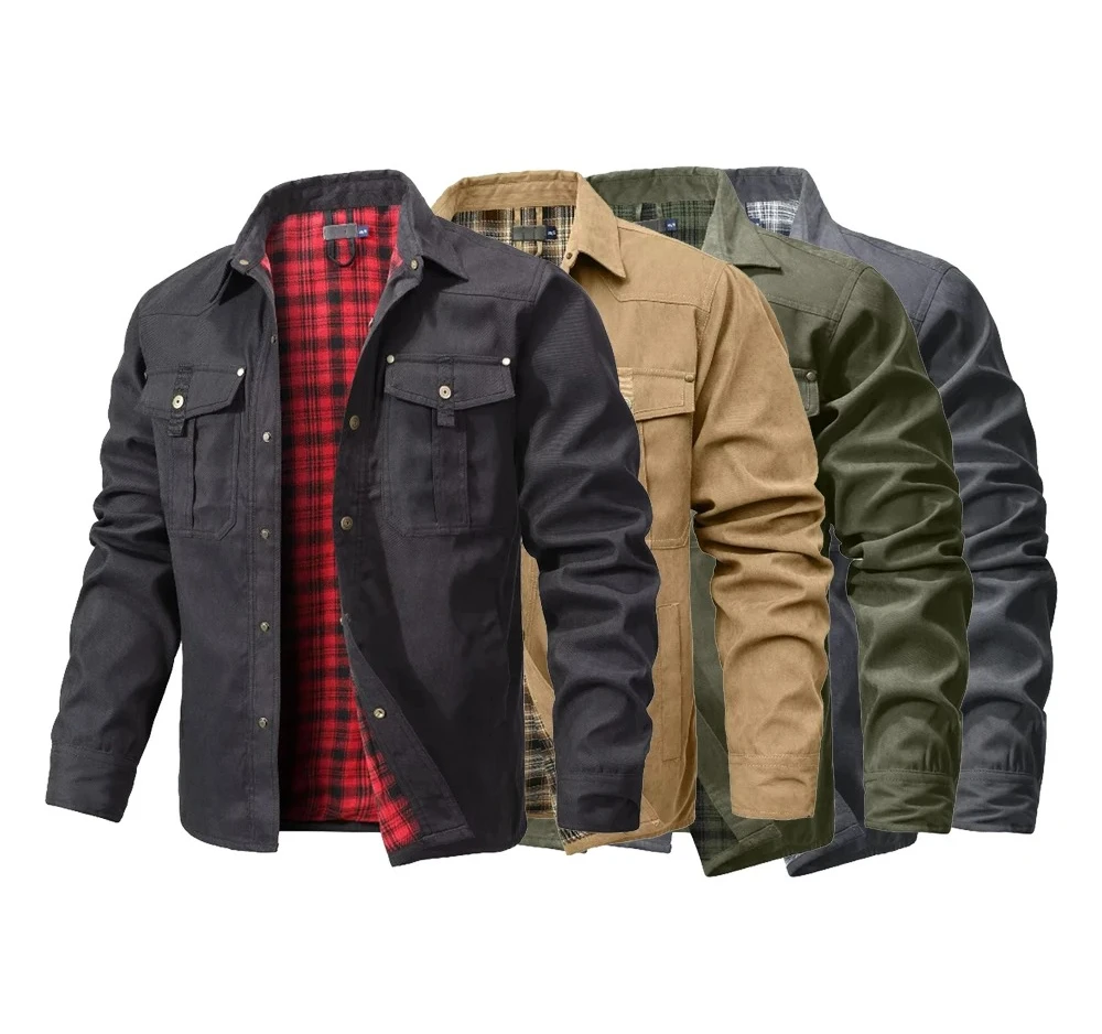 

Western Style Men's Shacket Cowboy Snap Button Shirt Jacket Flannel Lined Overshirt Spring Casual Coat US Size