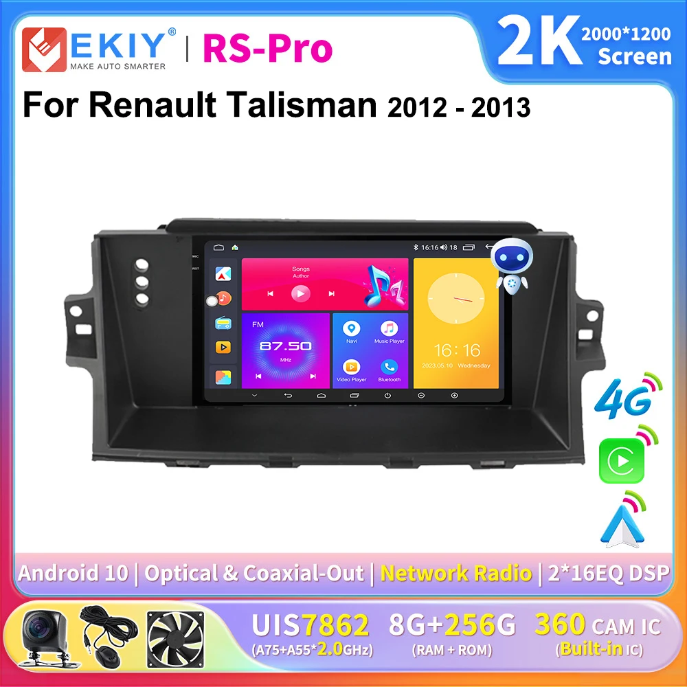 

EKIY 2K Screen Car Radio For Renault Talisman 2012-2013 Multimedia Navi GPS Autoradio Android 10 DVD Stereo 4G Player Ai Voice