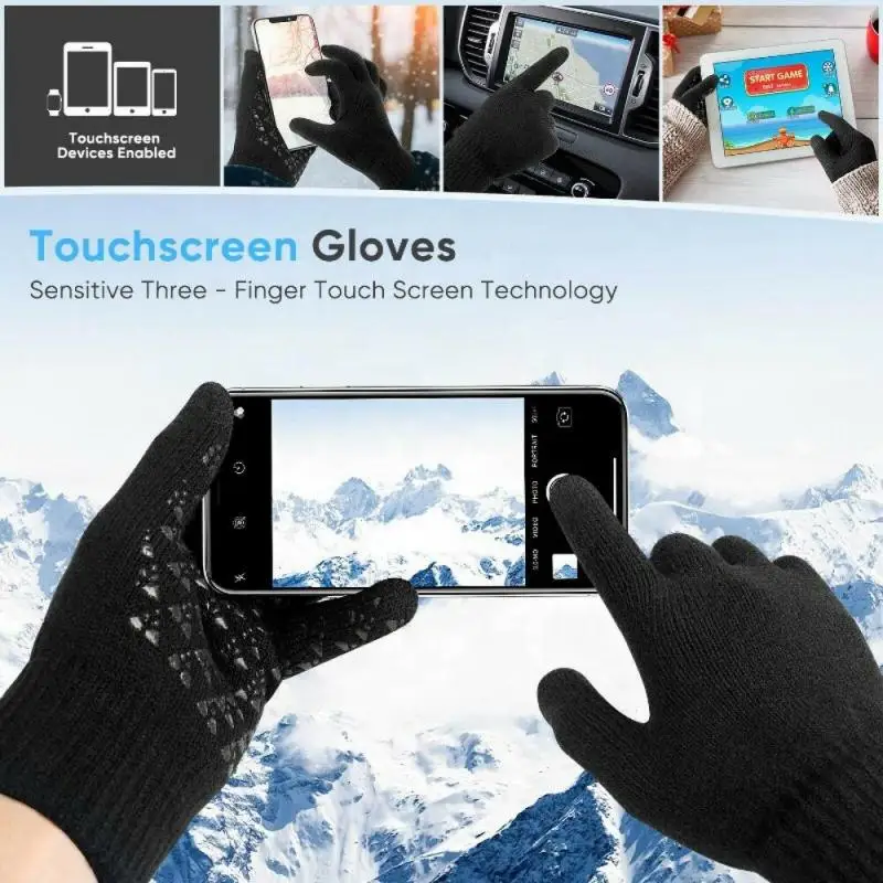 Winter Gloves Women Men Warm Winter Touch Screen Gloves Stretch Classical Knit Mittens Full Finger Outdoor Cycling Driving Glove