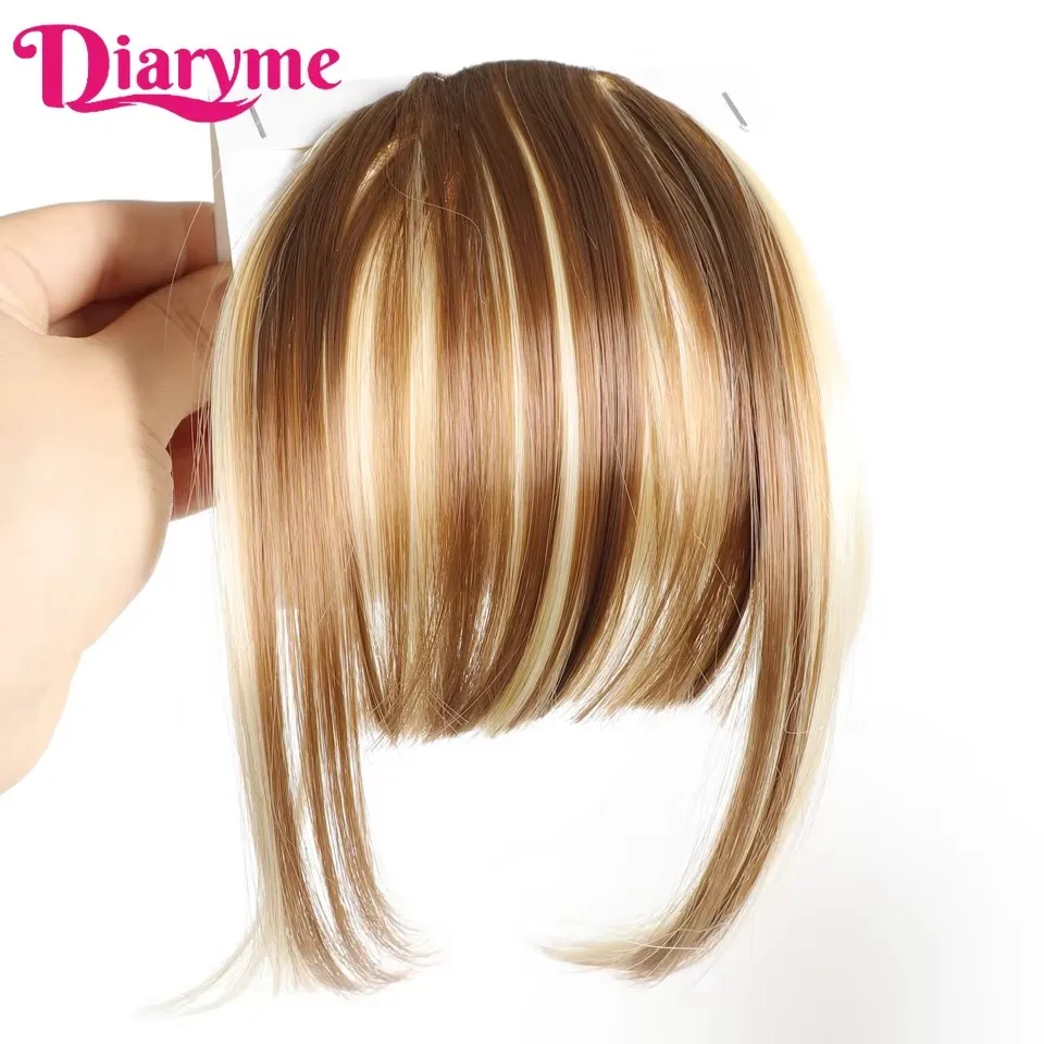 Synthesis Wig Air Bangs Hair Extensions Clip In Forehead Natural Seamless French Front Bangs - Black & Brown for Women
