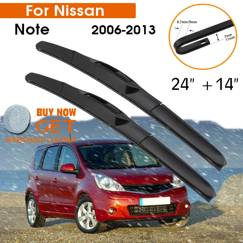 

Car Wiper Blade For Nissan Note 2006-2013 Windshield Rubber Silicon Refill Front Window Wiper 24"+14" LHD RHD Auto Accessories