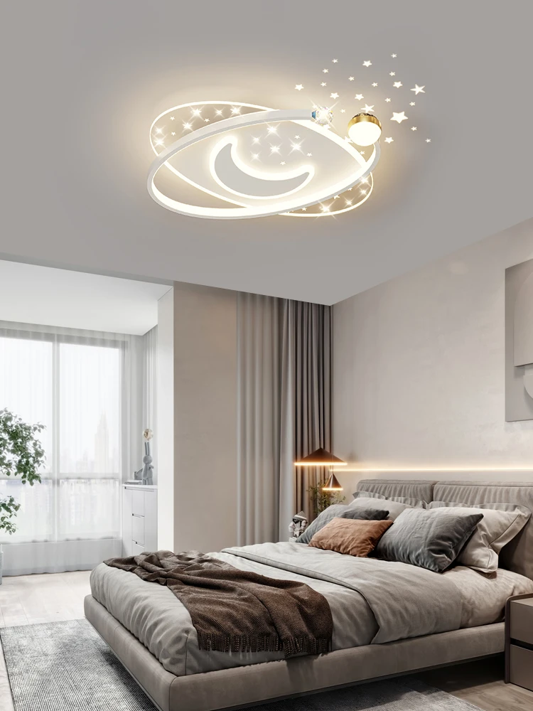 Imagem -06 - Modern Starry Led Ceiling Lights para Crianças Sala de Estar Jantar Estudo Quarto Lâmpada Lustre Estrela Lua