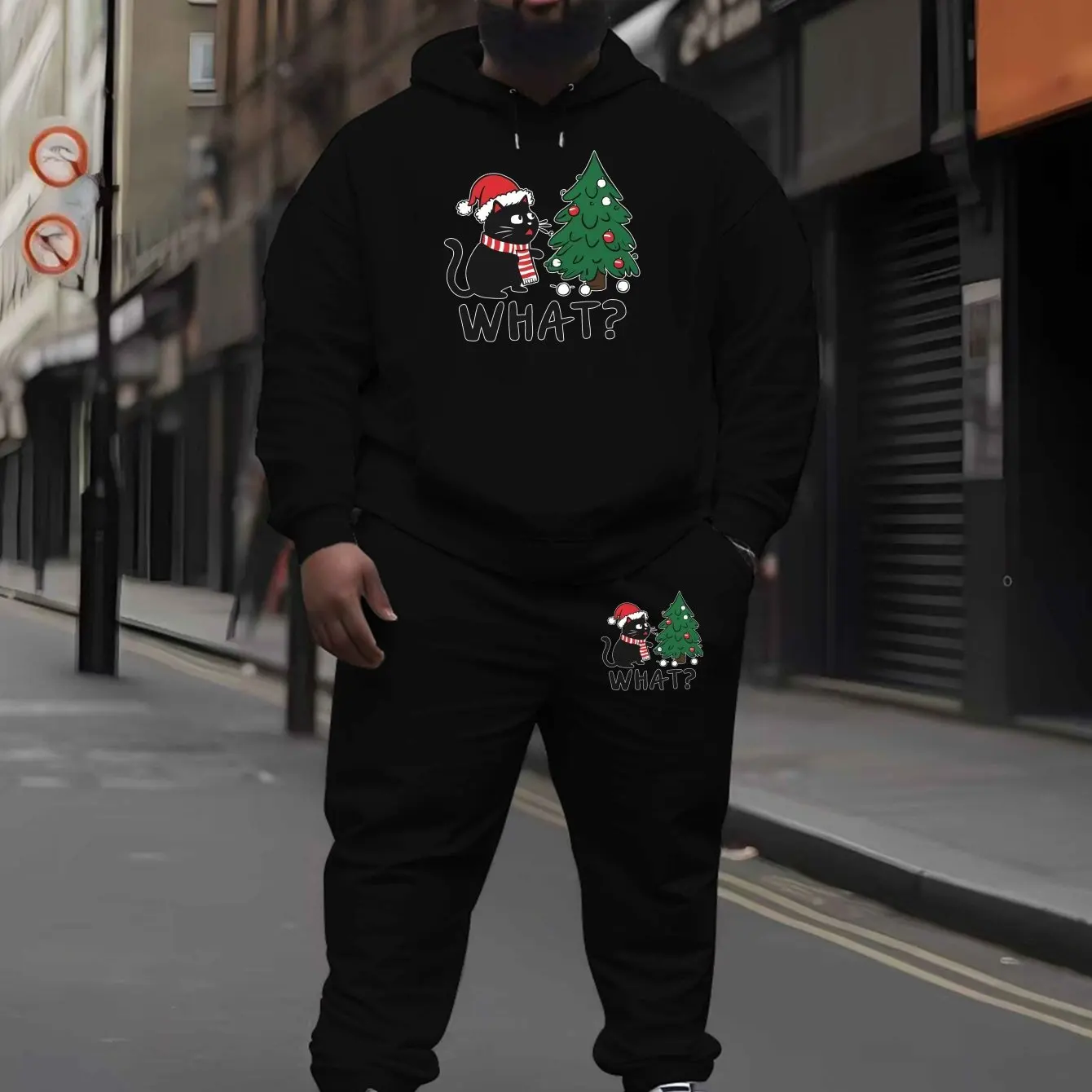 

Funny 3D Cat Printed Men's Hoodies Suits Autumn Christmas Tree Pattern Sets Outdoor Street Hip-Hop Christmas Element Men Outfit