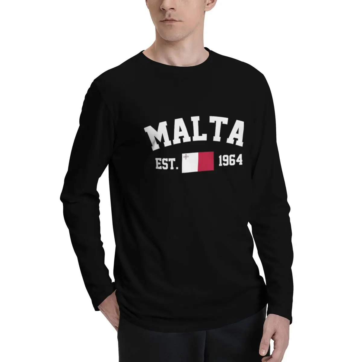 100% Cotton Malta Flag With EST. Year Long Sleeve Autumn T shirts Men Women Unisex Clothing LS T-Shirt Tops Tees