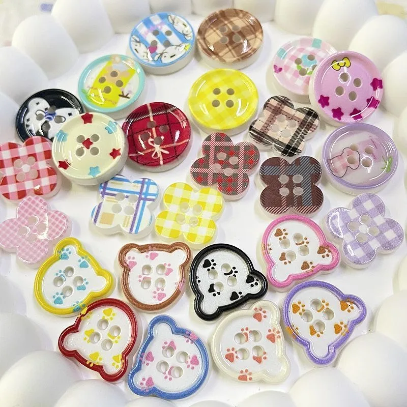 

Retro Plaid Love Buttons,30pcs Mixed Color Free Sewing Kit,Hand Account Material,Button Accessories,Special-shaped Large Buttons