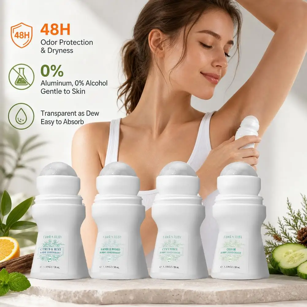 Deodorant Roll On 48H Odor Protection Aluminum Free Antiperspirant Underarm Body Lotion Sweat Dry Men Women Portable Travel 50ml