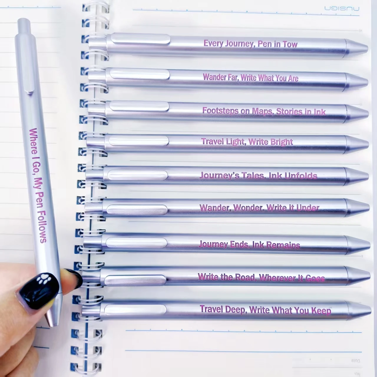 

10/20pcs Travel Story Phrase Engraving Pen with Travel Phrase Scalable Ballpoint Pen for Daily Office Stationery