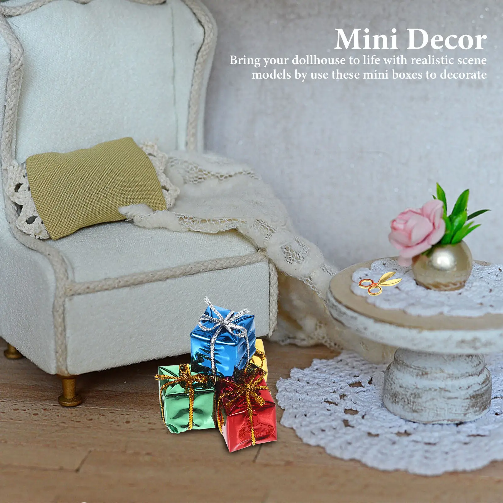 

Набор миниатюрных рождественских подарочных коробок: устойчивые декоративные элементы для создания сцен, украшения для дома, аксессуары для мини-домиков, декор для рождественского оформления