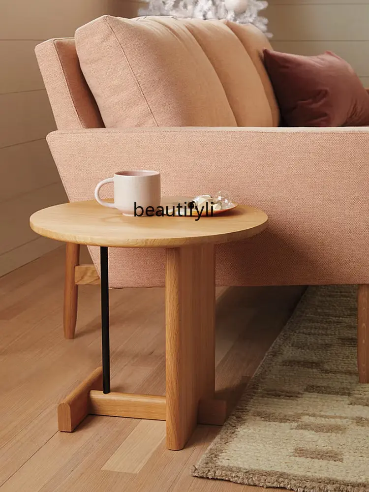 yj Simple Solid Wood Sofa Side Table Bedside round Side Table Artistic round Table Small Coffee Table