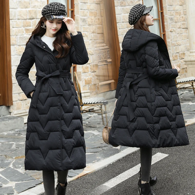 

New Winter Cotton Jackets Coat for Women Casual Solid Slim Hooded Overcoats Female Thick Warm Long Outerwear with Pockets