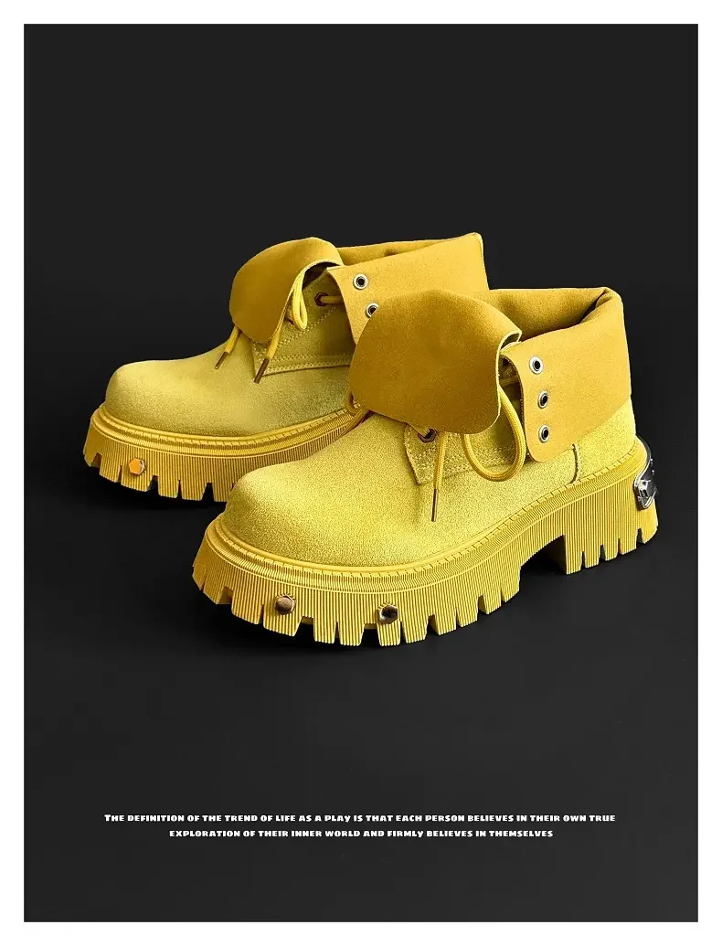 High Top Motorcycle Boots Plus Size 45 Mens Designer Outdoor Work Boots Fashion Casual Leather Height Increased Platform Boots