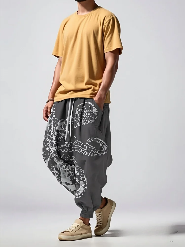 Harajuku Sweatpants Harem Pants Octopus Japanese Art Print Drawstring Sports Casual Long Trousers Autumn Elastic Waisted Bottom