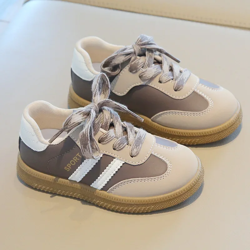 Children's Sneakers Four Seasons Models Fashionable Hundred Boys Girls Board Shoes Beige Soft Bottom Non-slip Kids Casual Shoe