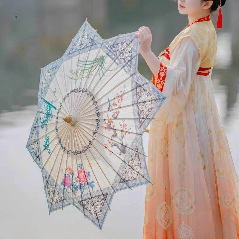 Ancient-style Hanfu photography props: oil-paper umbrellas, classical irregular flower long handles