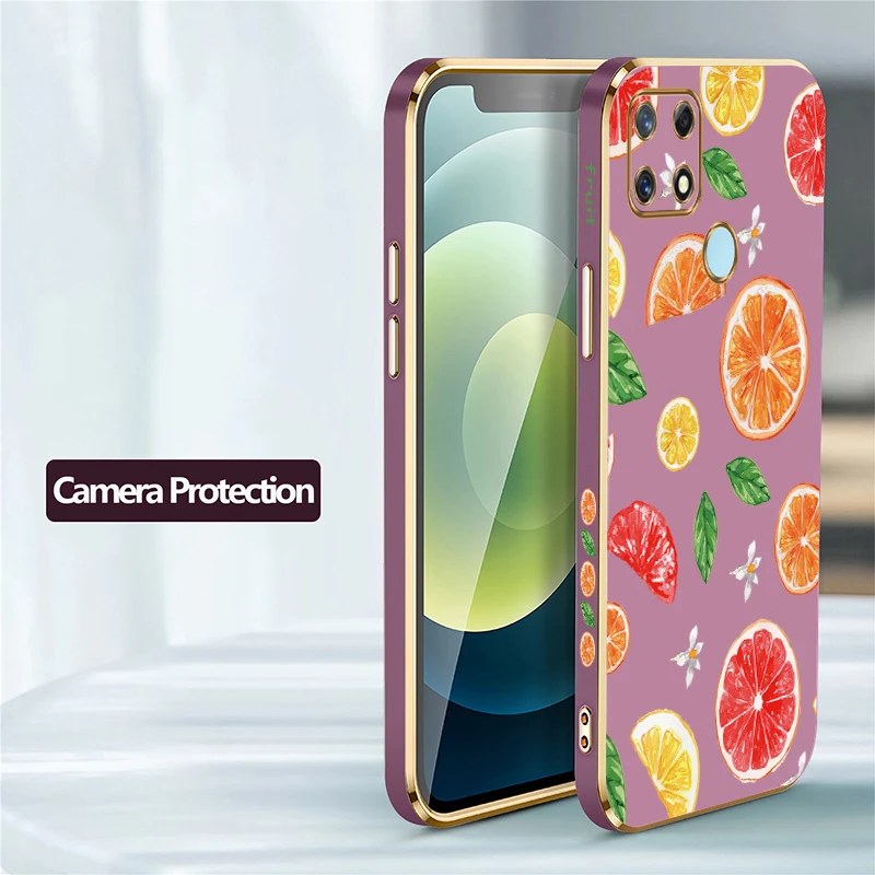 Phone Case For OPPO Realme Narzo 60X 60 Pro 30 30A 50A 50i Prime 20 20A Fashion Fruit Orange Pattern Plating Shockproof Cover