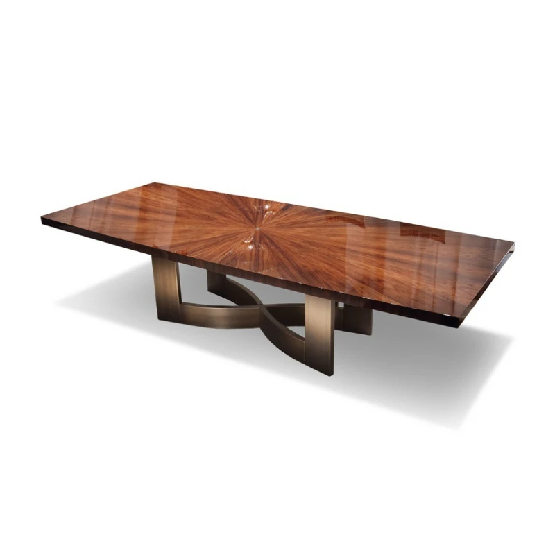 Italian minimalist dining table light luxury stainless steel 10 people long dining table villa walnut rectangular dining table