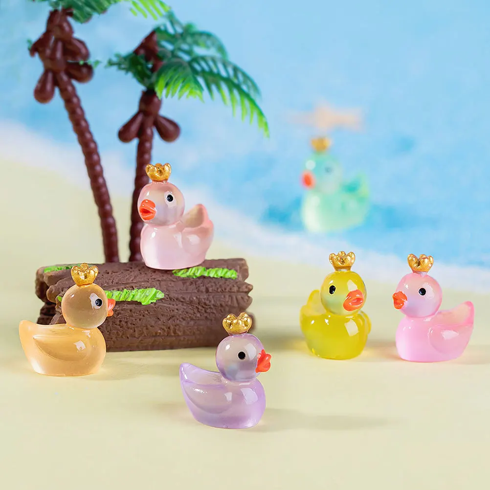 

24Pcs Resin Night Glow Crown Ducks Miniature Realistic Luminous Tiny Statues for Garden Yard Desktop Landscape Decoration
