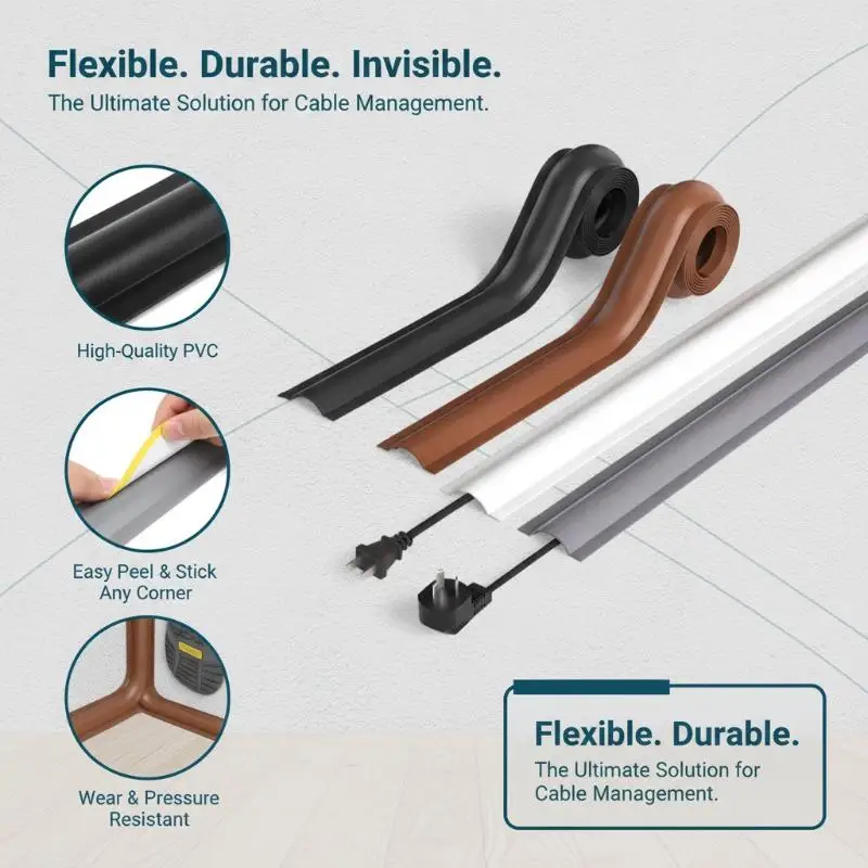 Soft PVC Self Adhesive Cable: Concealer Flame Retardant Home Office Floor Wall Management