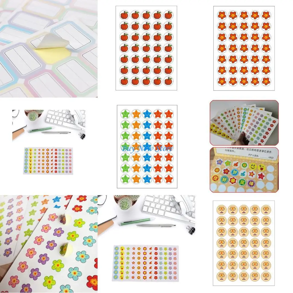 

20CE Star Flower Stickers Smiling Stickers Name Labels for Classroom