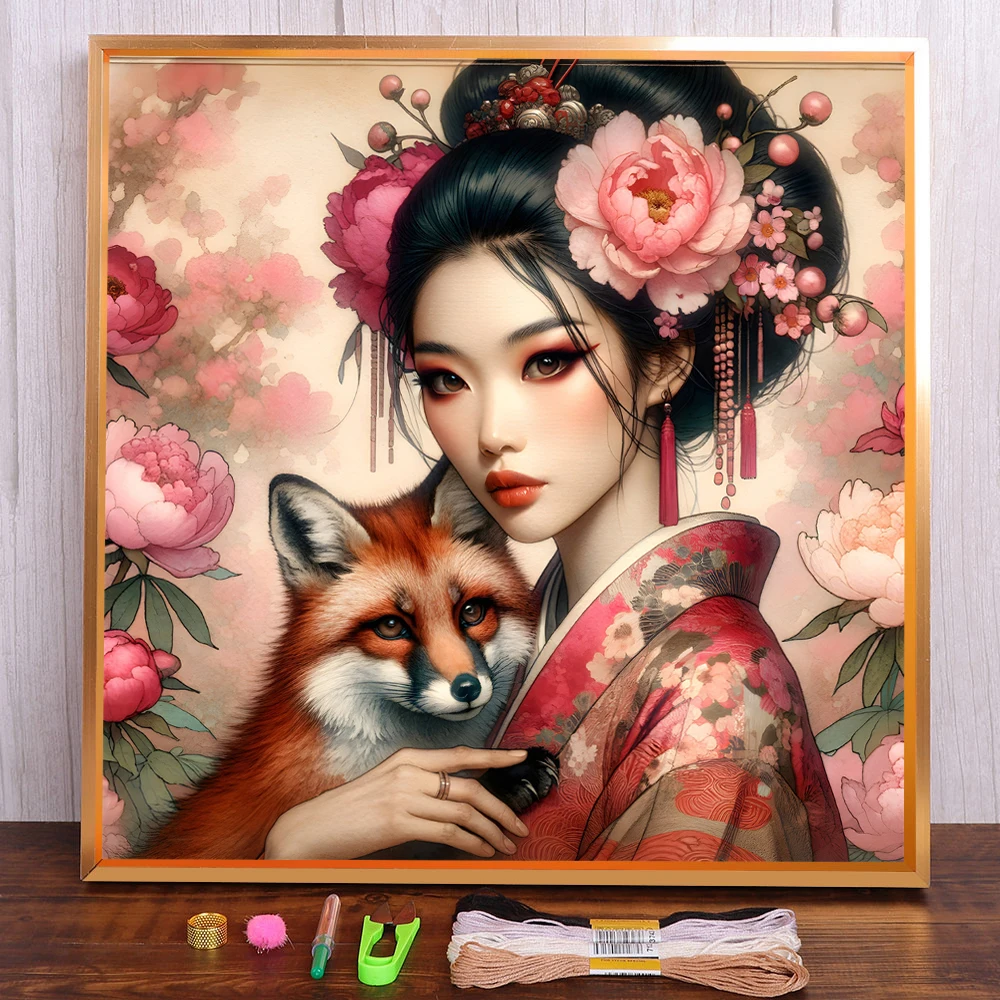 Portrait Japanese Girl Printed Cross Stitch Embroidery Patterns DMC Threads Craft Knitting Painting Hobby Needle Gift For Adults