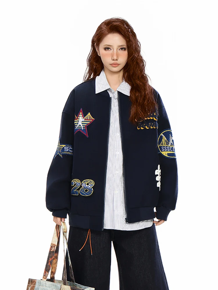 trendy-american-letter-embroidery-baseball-jaet-women's-loose-couples-all-match-flight-jaet-blue-casual-sle-windproof