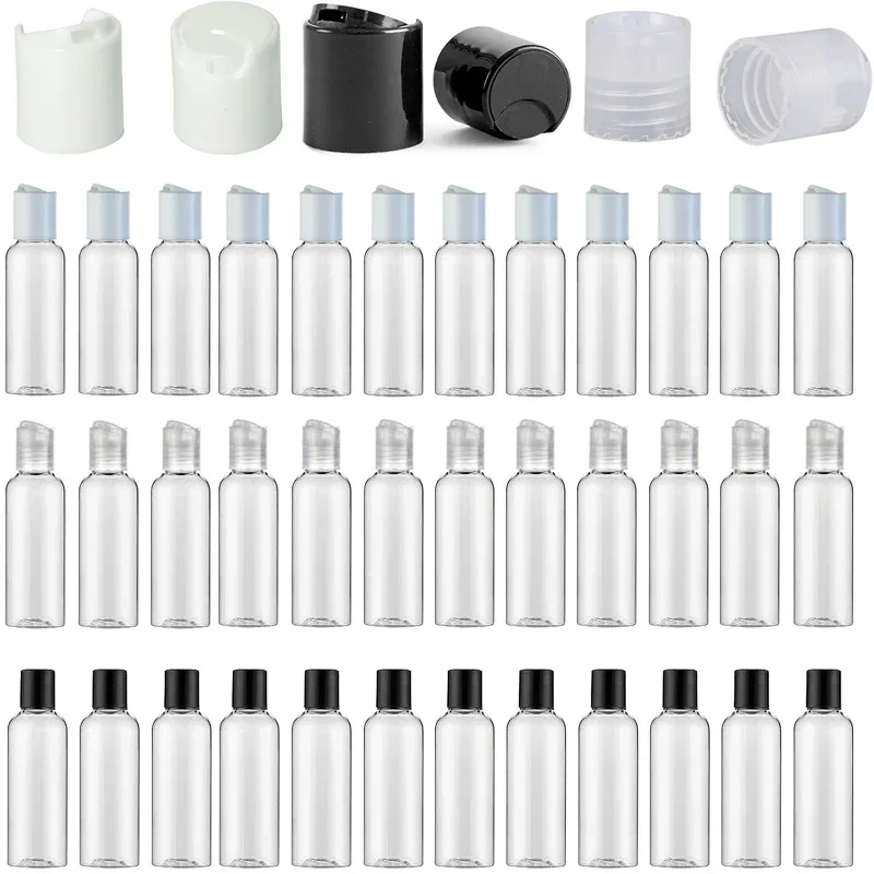 100Pcs 30/50/60/100ml Refillable Cylindrical PET Plastic Bottle Disinfectant Water Cosmetic Dispenser Bottle Press Cover