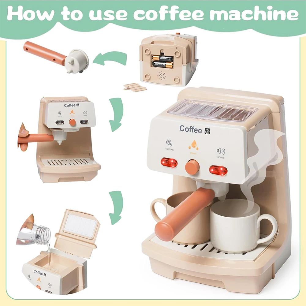 Eletrodomésticos de cozinha brinquedo para crianças cozinha fingir jogar brinquedo conjunto cozinha com cafeteira liquidificador máquina café expresso água dispe