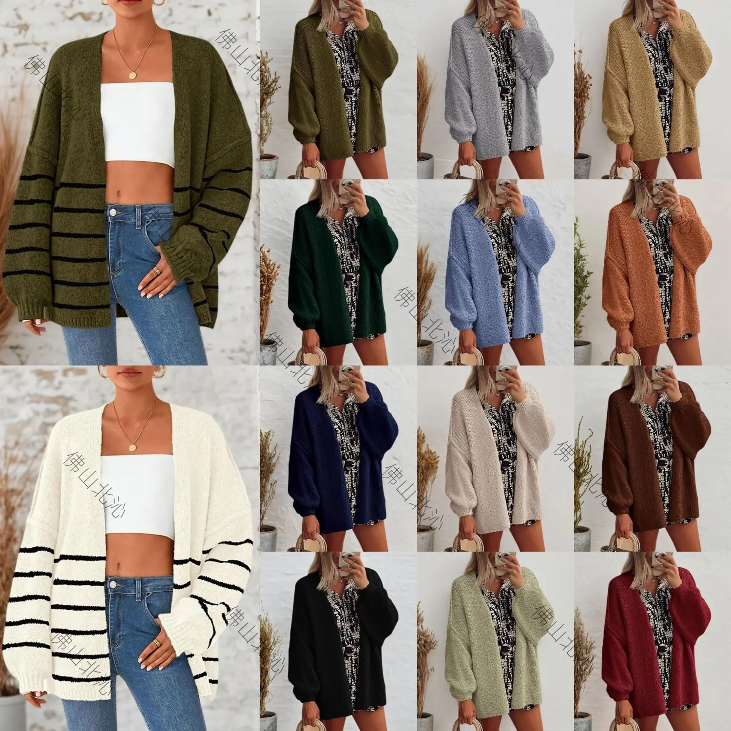 

Knitted Cardigan Sweaters Women Striped Jumper V Neck Long Sleeve Loose Fit Slight Stretch Open Stitch Streetwear 2025 Autumn