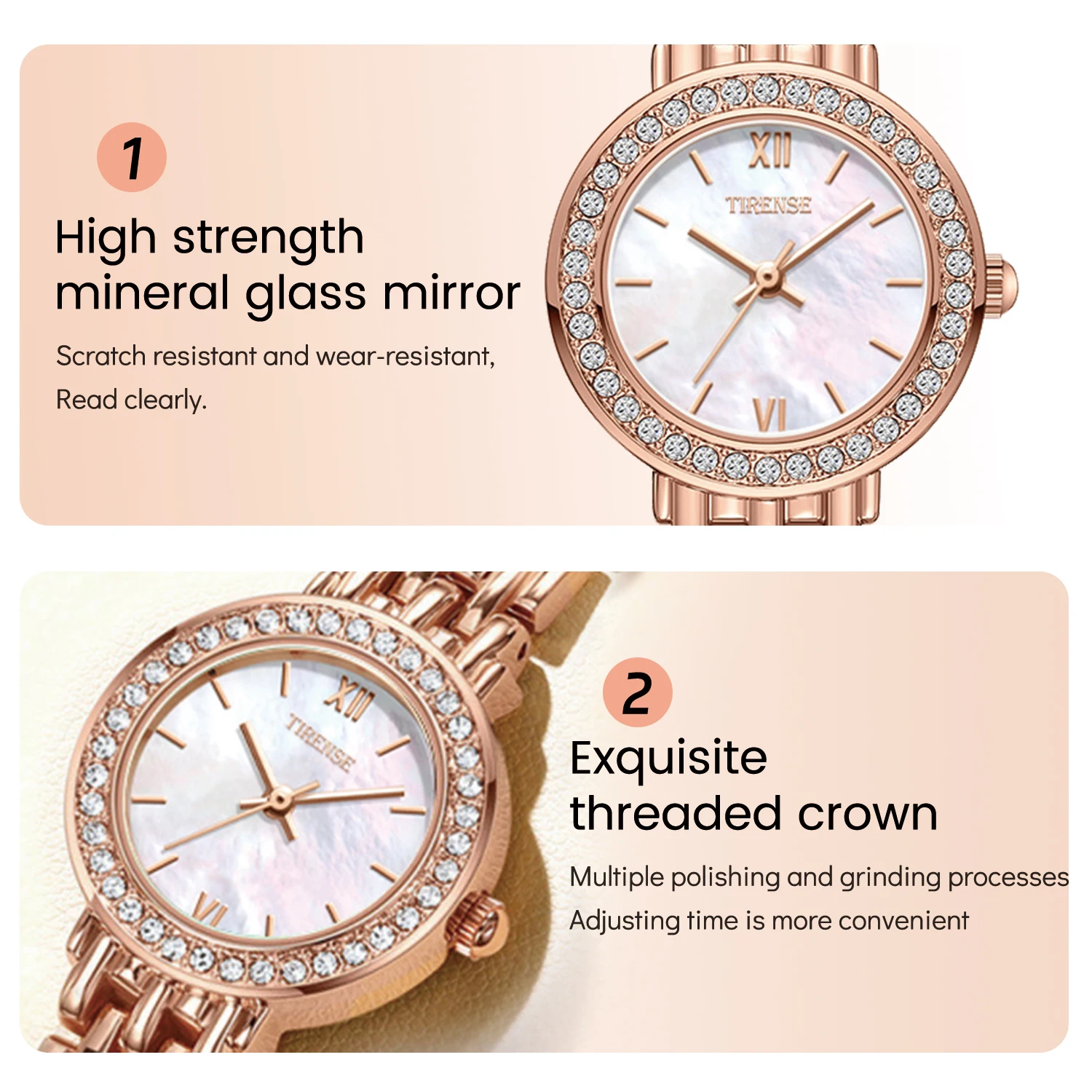 ساعة نسائية دائرية مقاومة للماء بحزام معدني من حجر الراين بتصميم عصري كوارتز مقاومة للماء