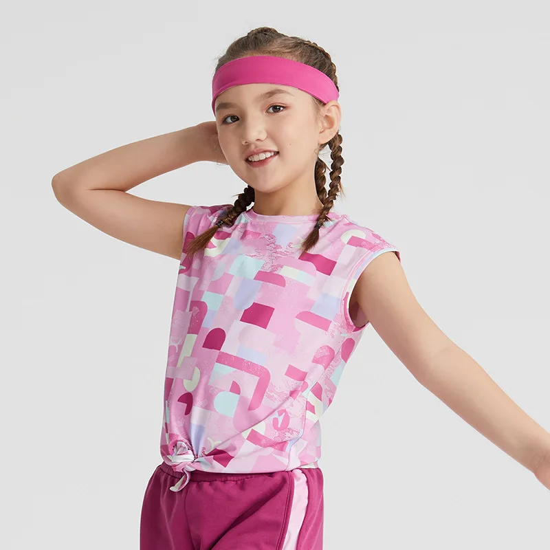 Girls' Yoga Clothes Vest Summer New Sleeveless Wet and Dry Wear Quick-Drying Sports Knotted Workout Top