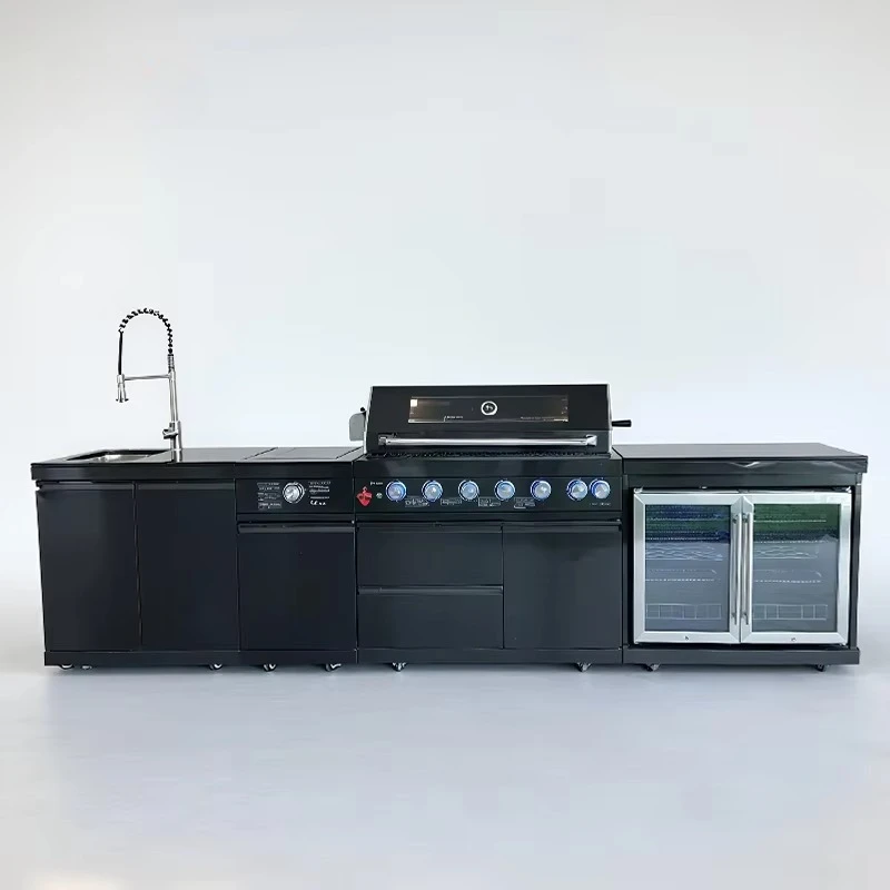 2026 Modern Outdoor Stainless Steel Kitchen Cabinet Electric BBQ Grill Shed 5-Burner Side Burner Pool House Furniture Outdoor