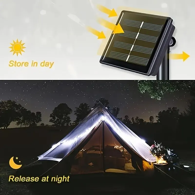 Solarne Lampki Sznurowe - 1 Zestaw Zewnętrznych Wodoodpornych Lampek Fairy Lights z Drutu Miedzianego z 8 Trybami do Ogrodu i na Boże Narodzenie