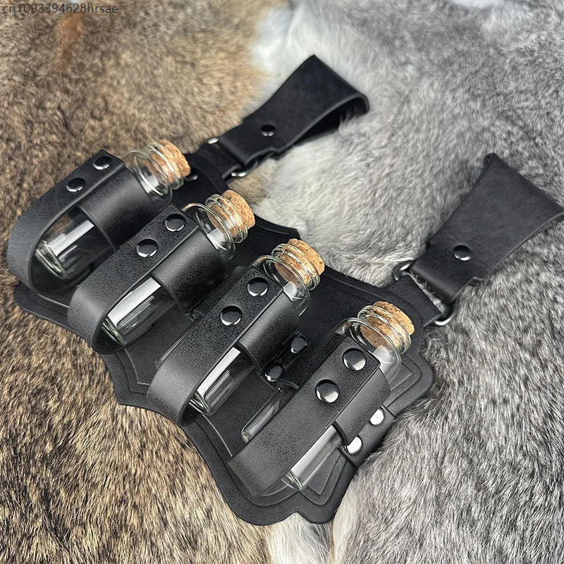 Medieval Witch Alchemy Potion Bottles Holster Renaissance Magic Cork Bottle Embossed Waist Belt PU Leather Belt Cosplay Props
