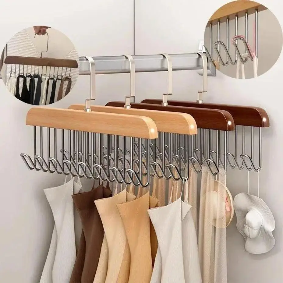 8-hook Solid Wood Hanger With Multifunctional Quality Home And Daily Necessities Hook Wave Drying Hanger